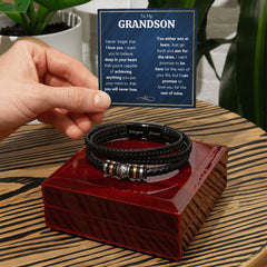 Never Forget Love You Forever (To My Grandson) - Leather Bracelet