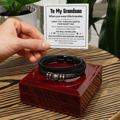Love You Forever Believe Deep (To My Grandson) - Leather Bracelet