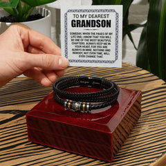 Pages of My Life Love You Forever (To My Grandson) - Leather Bracelet