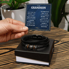 Never Forget Love You Forever (To My Grandson) - Leather Bracelet