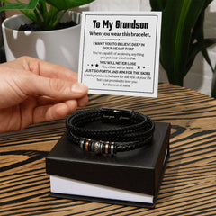 Love You Forever Believe Deep (To My Grandson) - Leather Bracelet