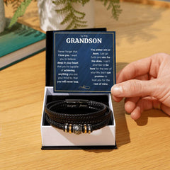 Never Forget Love You Forever (To My Grandson) - Leather Bracelet