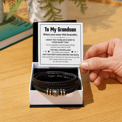 Love You Forever Believe Deep (To My Grandson) - Leather Bracelet
