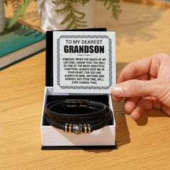 Pages of My Life Love You Forever (To My Grandson) - Leather Bracelet