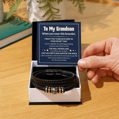 Love You Forever Will Never Lose (To My Grandson) - Leather Bracelet