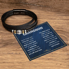 Never Forget Love You Forever (To My Grandson) - Leather Bracelet