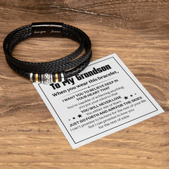 Love You Forever Believe Deep (To My Grandson) - Leather Bracelet