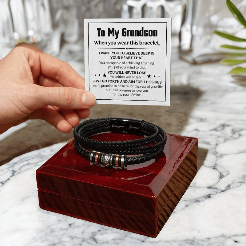 Love You Forever Believe Deep (To My Grandson) - Leather Bracelet