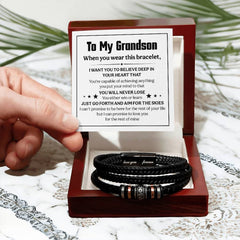 Love You Forever Believe Deep (To My Grandson) - Leather Bracelet