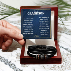 Never Forget Love You Forever (To My Grandson) - Leather Bracelet
