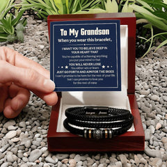 Love You Forever Will Never Lose (To My Grandson) - Leather Bracelet