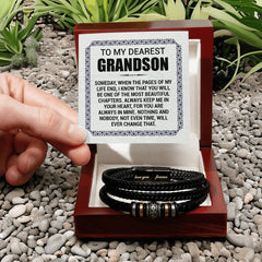 Pages of My Life Love You Forever (To My Grandson) - Leather Bracelet
