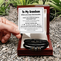 Love You Forever Believe Deep (To My Grandson) - Leather Bracelet