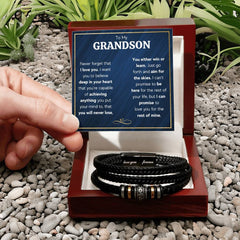 Last Forever Love You Forever (To My Grandson) - Leather Bracelet