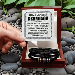 Pages of My Life Love You Forever (To My Grandson) - Leather Bracelet