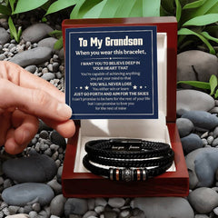 Love You Forever Will Never Lose (To My Grandson) - Leather Bracelet