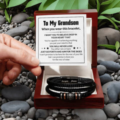 Love You Forever Believe Deep (To My Grandson) - Leather Bracelet