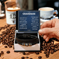 Never Forget Love You Forever (To My Grandson) - Leather Bracelet