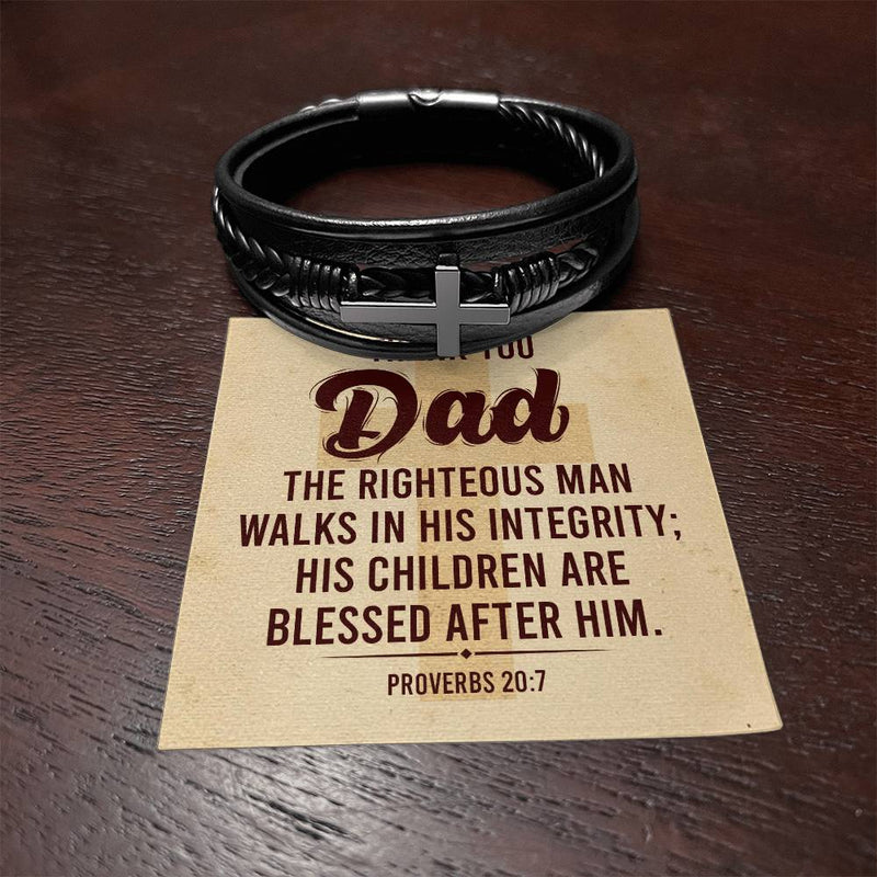 Proverbs 20:7 - Leather Cross Bracelet