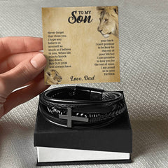 To My Son - Leather Cross Bracelet