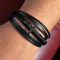 Proverbs 20:7 - Leather Cross Bracelet
