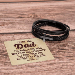 Proverbs 20:7 - Leather Cross Bracelet
