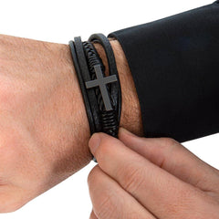 To My Son - Leather Cross Bracelet