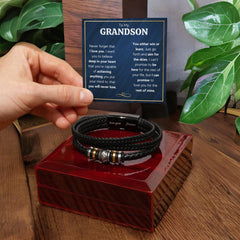 Never Forget Love You Forever (To My Grandson) - Leather Bracelet