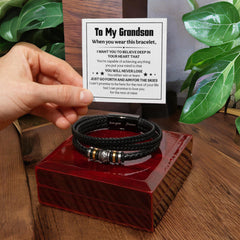 Love You Forever Believe Deep (To My Grandson) - Leather Bracelet