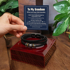 Love You Forever Will Never Lose (To My Grandson) - Leather Bracelet