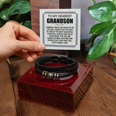 Pages of My Life Love You Forever (To My Grandson) - Leather Bracelet