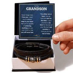 Never Forget Love You Forever (To My Grandson) - Leather Bracelet