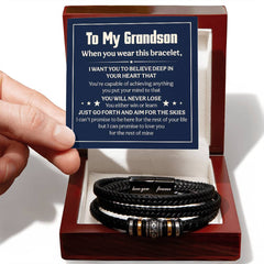 Love You Forever Will Never Lose (To My Grandson) - Leather Bracelet