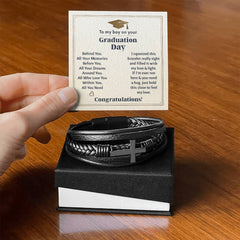 To My Boy Graduation Memories (Love You Forever) - Leather Cross Bracelet