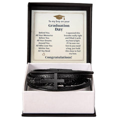 To My Boy Graduation Memories (Love You Forever) - Leather Cross Bracelet