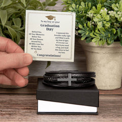 To My Boy Graduation Memories (Love You Forever) - Leather Cross Bracelet