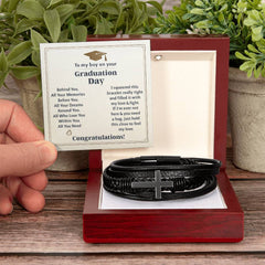 To My Boy Graduation Memories (Love You Forever) - Leather Cross Bracelet